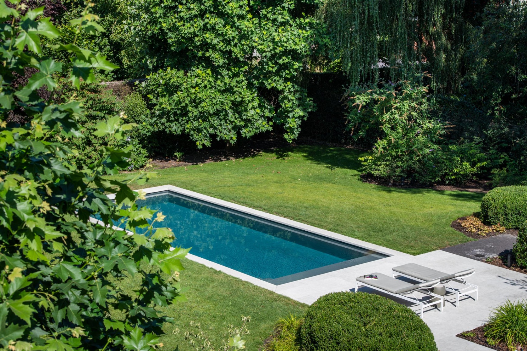 Modern zwembad met groene rand